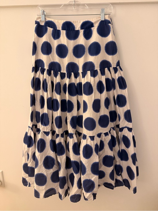 Boden Dresses & Skirts - Boden white with Blue Polka Dot Tiered Maxi Skirt. Size 6.